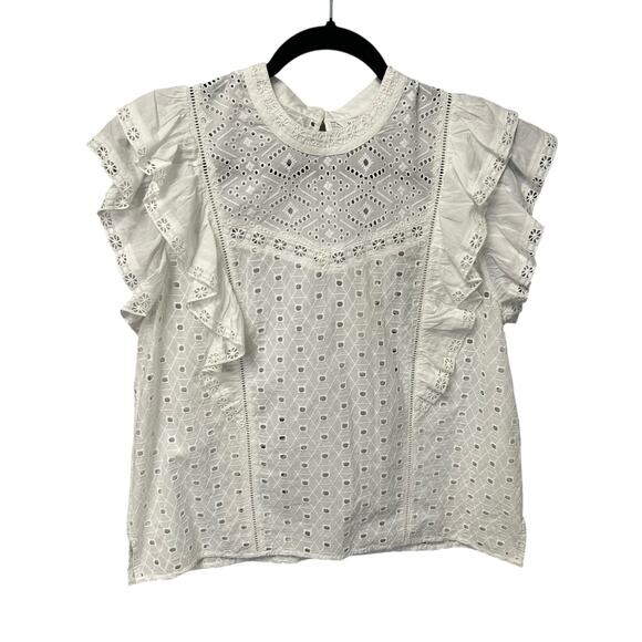 NWT Veronica Beard White Jie Ruffle Embroidered Eyelet Cotton Top Womens 10 - Picture 2 of 8